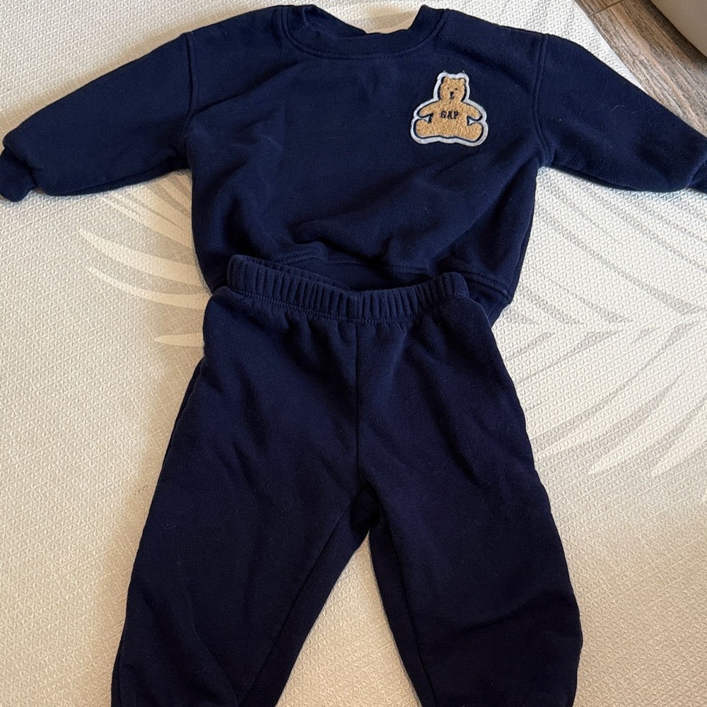 GAP brushed Navy Blue Kids Jogger Set with Bear Patch